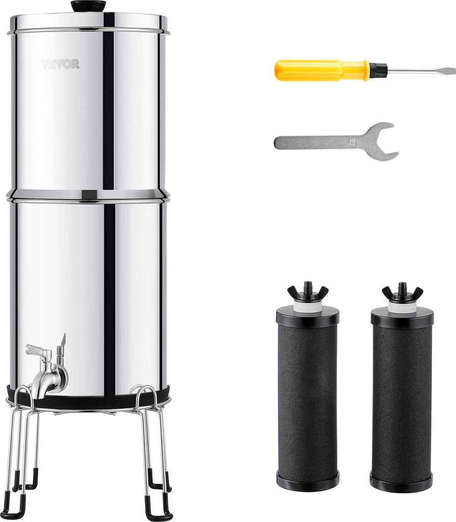 VEVOR Schwerkraft-Wasserfiltersystem, 2,25 G 304 Edelstahl-Arbeitsplatten-Wasserfiltersystem, reduziert Blei und bis zu 99 % Chlor, mit 2 Kohlefilt...