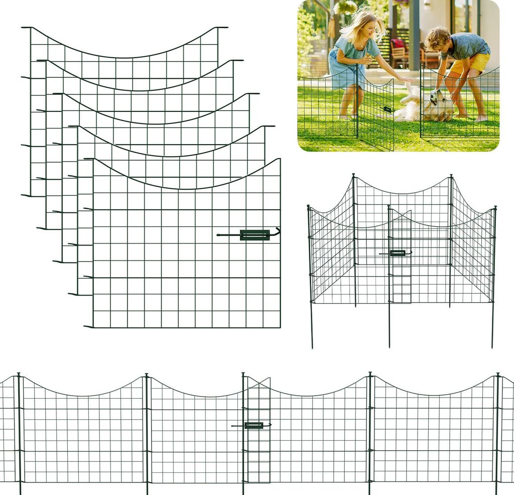 Izrielar 5X Teichzaun Metallzaun Zaunelementen Unterbogen Garden Gartenzaun Gartentor Zaun Unterbogen Grün