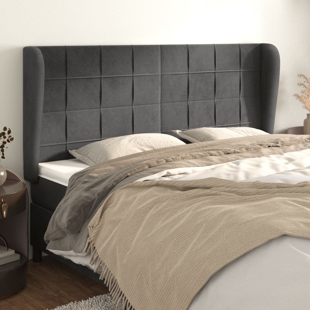 "Rabatt" Bettkopfteil modern - Kopfteil für Bett - mit Ohren Dunkelgrau 183x23x118/128 cm Samt - Kopfteile CC4212