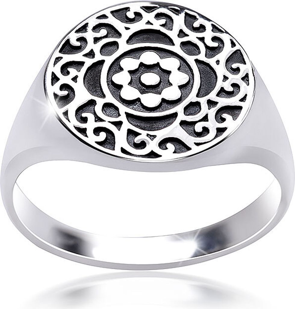 MATERIA Damen Ring Siegelring Blüte floral 925 Silber antik Produktbild 