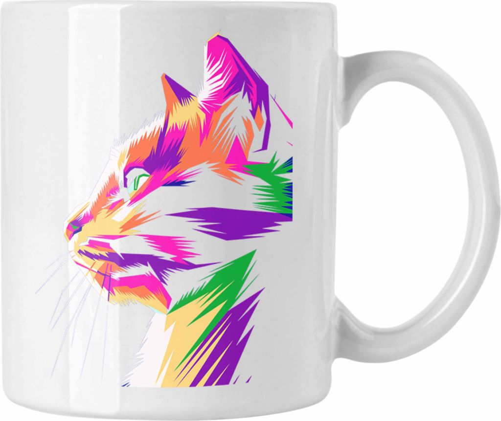 Trendation - Katze Poiygon Grafik Tasse Geschenk Katzen Mama Liebhaber Bunt (Weiß)