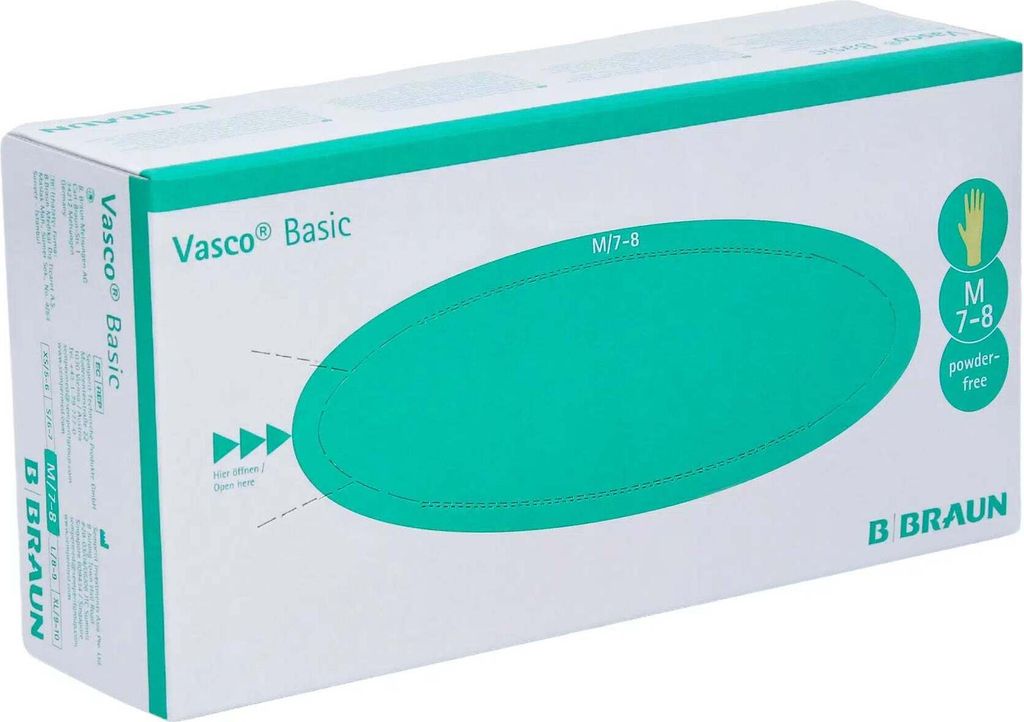 B.Braun Vasco Basic Untersuchungshandschuhe PF, Latex, mittel (100 Stck.)