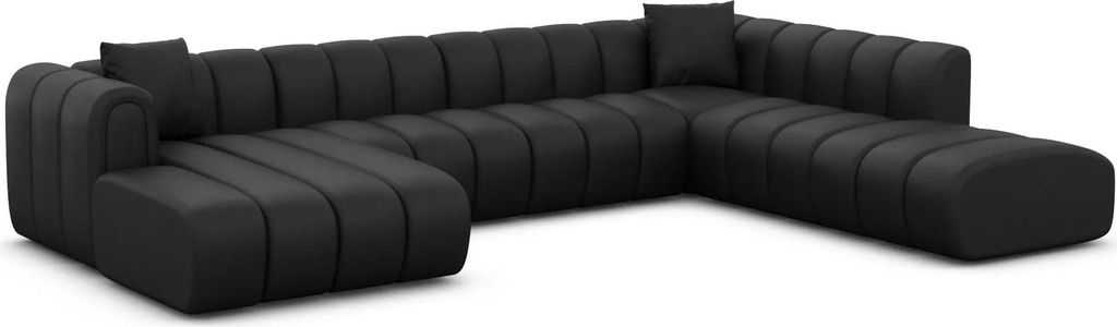 Echtleder U-Form XXL Lounge Wohnlandschaft Amoria Schwarz Links