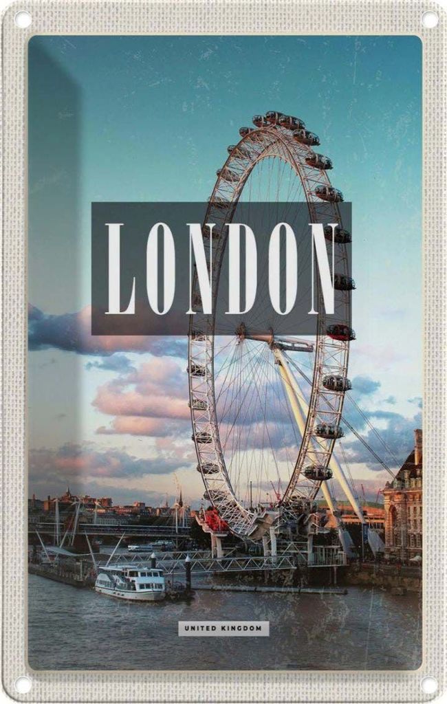 vianmo Blechschild 30x20 cm London Engalnd Eye Bildmotiv Reisemotiv Abenteuer Reisen Urlaub