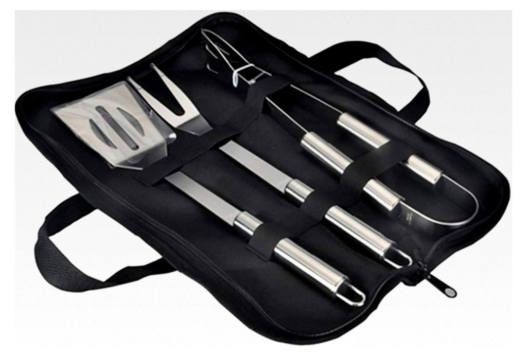 Edelstahl Grillbesteck Set, 3-teiliges Grillwerkzeug-Set in Tragetasche für BBQ und Camping