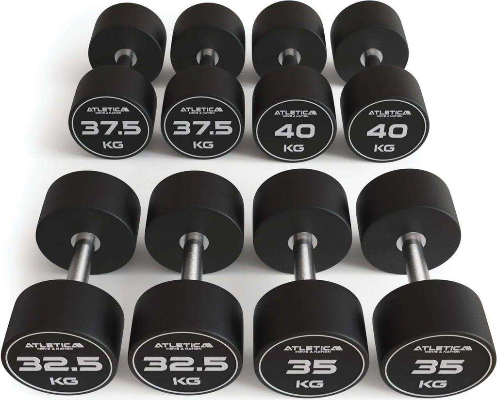 ATLETICA Polyurethan Rundhantel Set | 32,5 kg - 40 kg | Premium Design | Extrem robustes Kurzhantel Set | Geruchsfrei | Gerader Griff mit Hartchrom