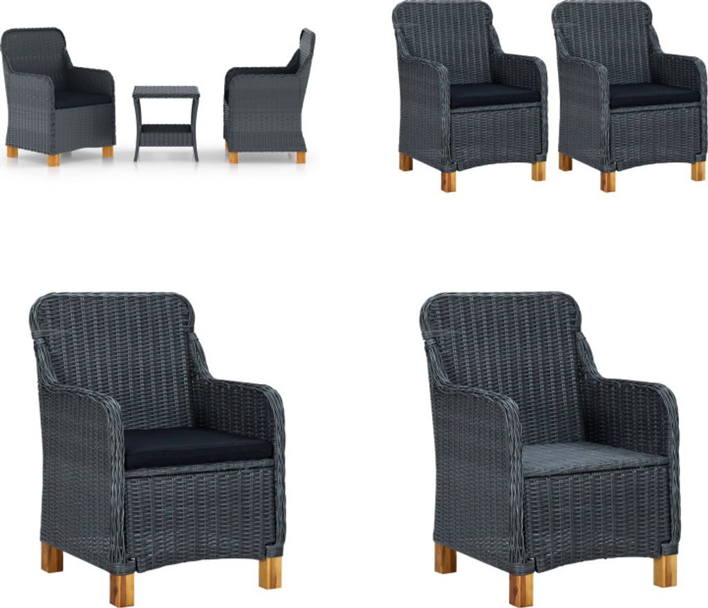 vidaXL 3 tlg. Garten Lounge Set mit Auflagen Poly Rattan Dunkelgrau - Garten-Lounge-Set - Garten-Lounge-Sets - Gartenmöbel-Set - Gartenmöbel-Sets