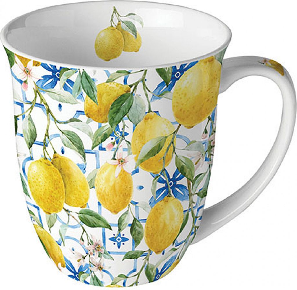Tasse 10cm Porzellan mit Zitronen Motiv Gelb / Weiß Produktbild 
