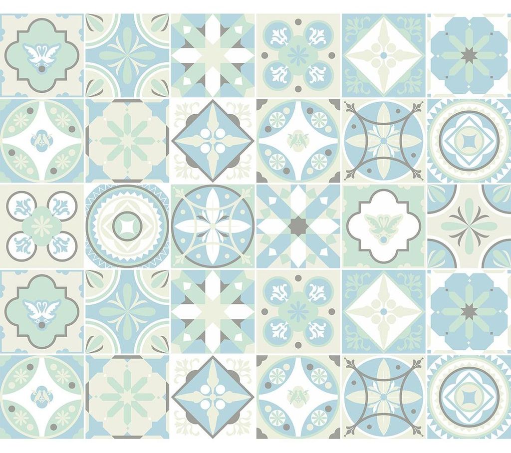 Selbstklebende Fliesenaufkleber für Küche und Bad – 30 Zementfliesenaufkleber, Azulejos Audrina Stil – 30 Aufkleber, 20 x 20 cm