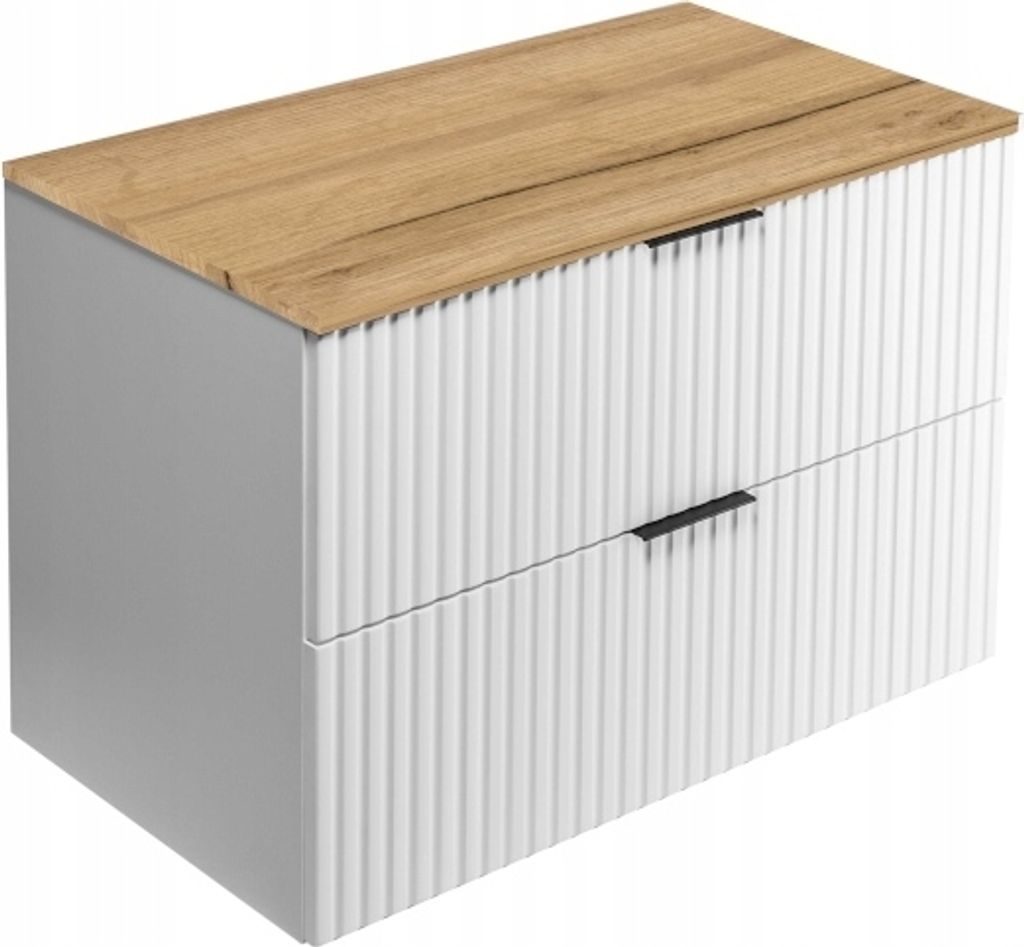 Rodan | Waschbeckunterschrank 80cm | Weiß matt | B/H/T 80/57/46cm | Braun Tischplatte | Badezimmerschränke, Badmöbel, Waschbecken Unterschränke