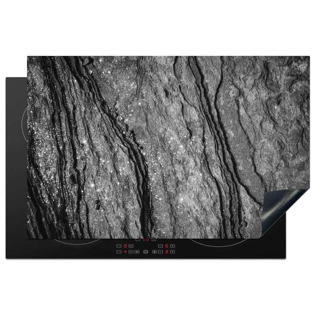 KitchenYeah Herdabdeckplatte Granit - Stein - Schwarz - Weiß , 81x52cm, Küche Deko, Glaskeramikkochfeld Herdabdeckung, Abdeckplatte fùr Kochfeld