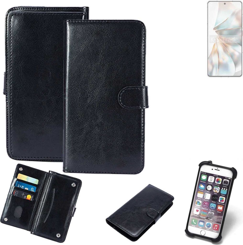 K-S-Trade 360° Hülle kompatibel mit Nubia Z60S Pro schwarz Kunstleder Case BookCase WalletCase Kunstlederederhülle Handyhülle, Rundumschutz Bumper