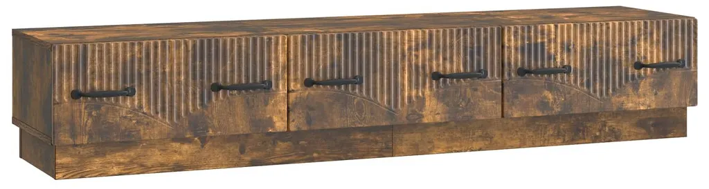 Meuble TV pour grand écran 147 cm, support salon chêne fumé gain de place