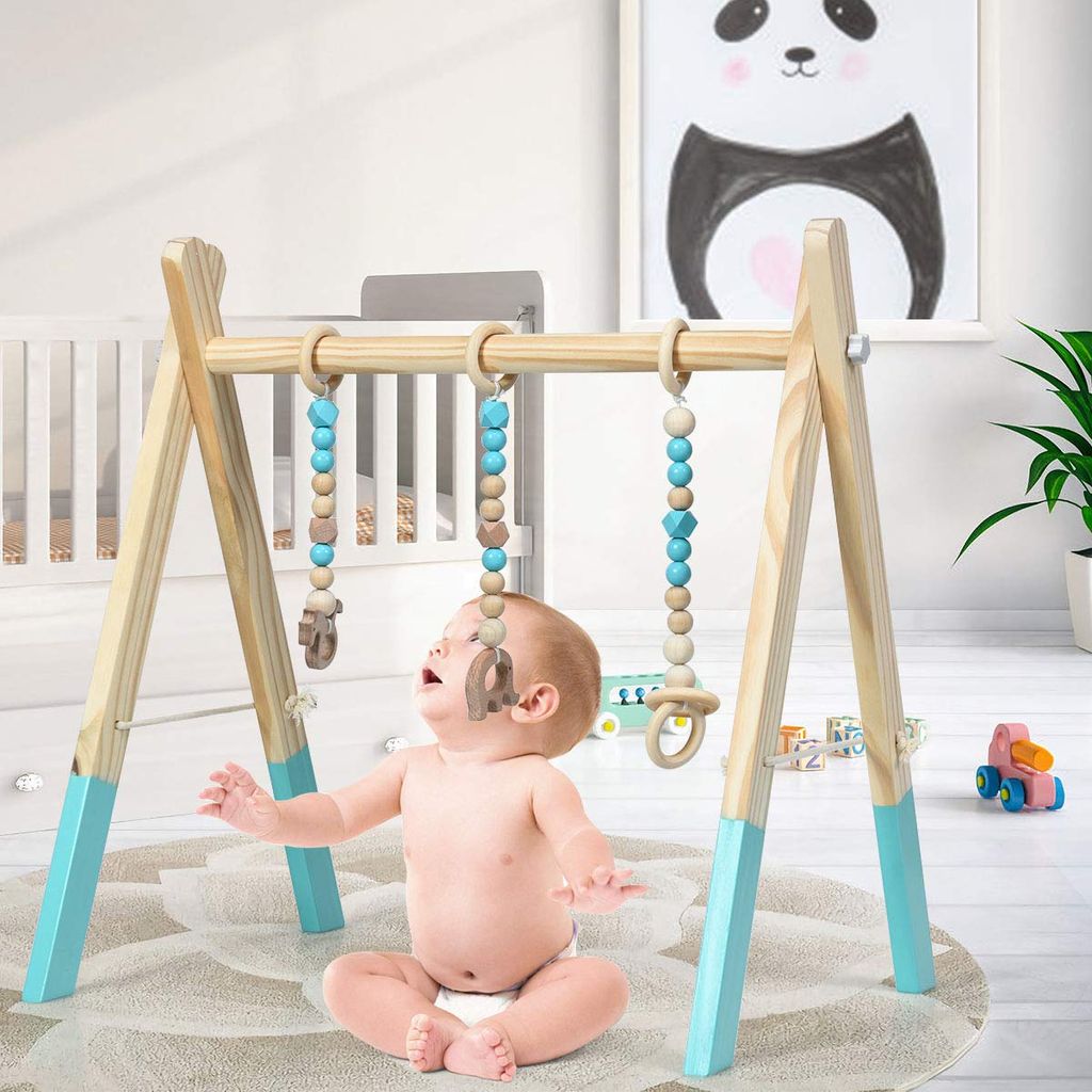 GOPLUS Baby Gym Spieltrapez, Baby Fitnesstrainer aus Holz, Produktbild 