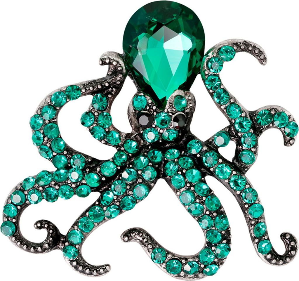 Brosche in Tierform der Ozean-Serie mit Kraken-Motiv, glänzende Strasssteine, eingelegte Anzugjacke, Reversnadel, Temperament, Schalschnalle, Abze...