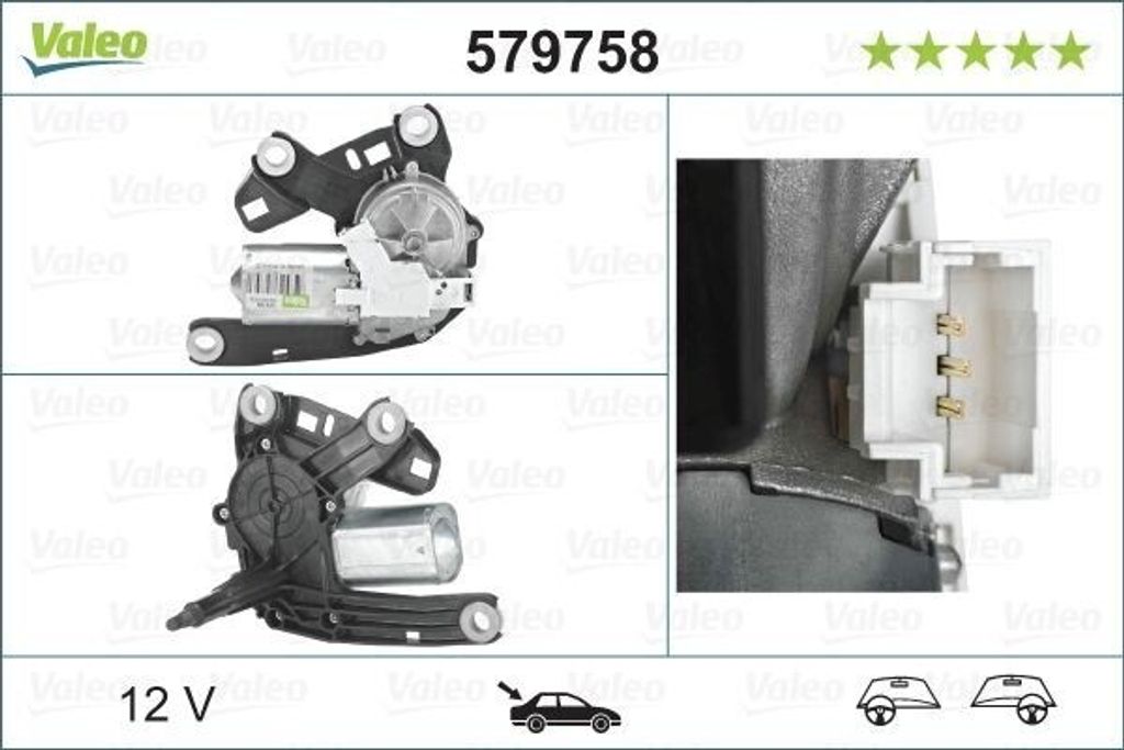 VALEO 579758 Wischermotor Hinten für OPEL Combo E Kasten / Kombi (X19) COMBO Großraumlimousine (X19) passend für PEUGEOT PARTNER Tepee PARTNER K...