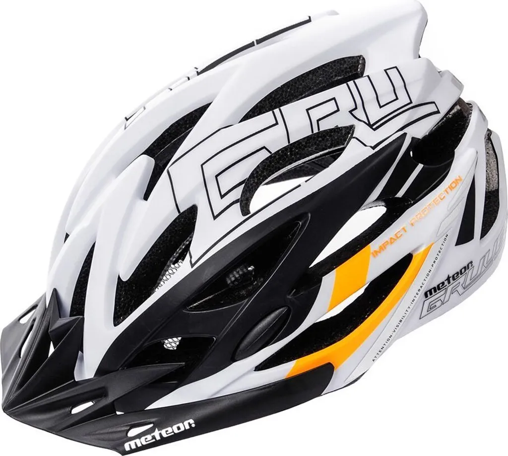 Meteor Gruver Casque Vélo VTT Mixte M 55-58 cm Blanc Noir Orange
