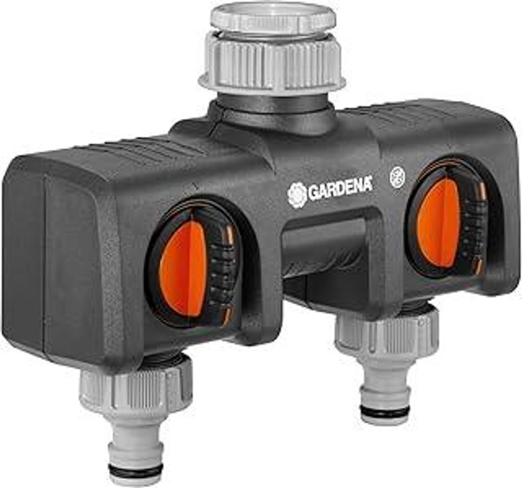 Gardena 2-Wege-Verteiler: Anschlussmöglichkeit für 2 Geräte an den Wasserhahn, passend zu Gardena Bewässerungscomputern & -uhren, Wasserdurchfl...