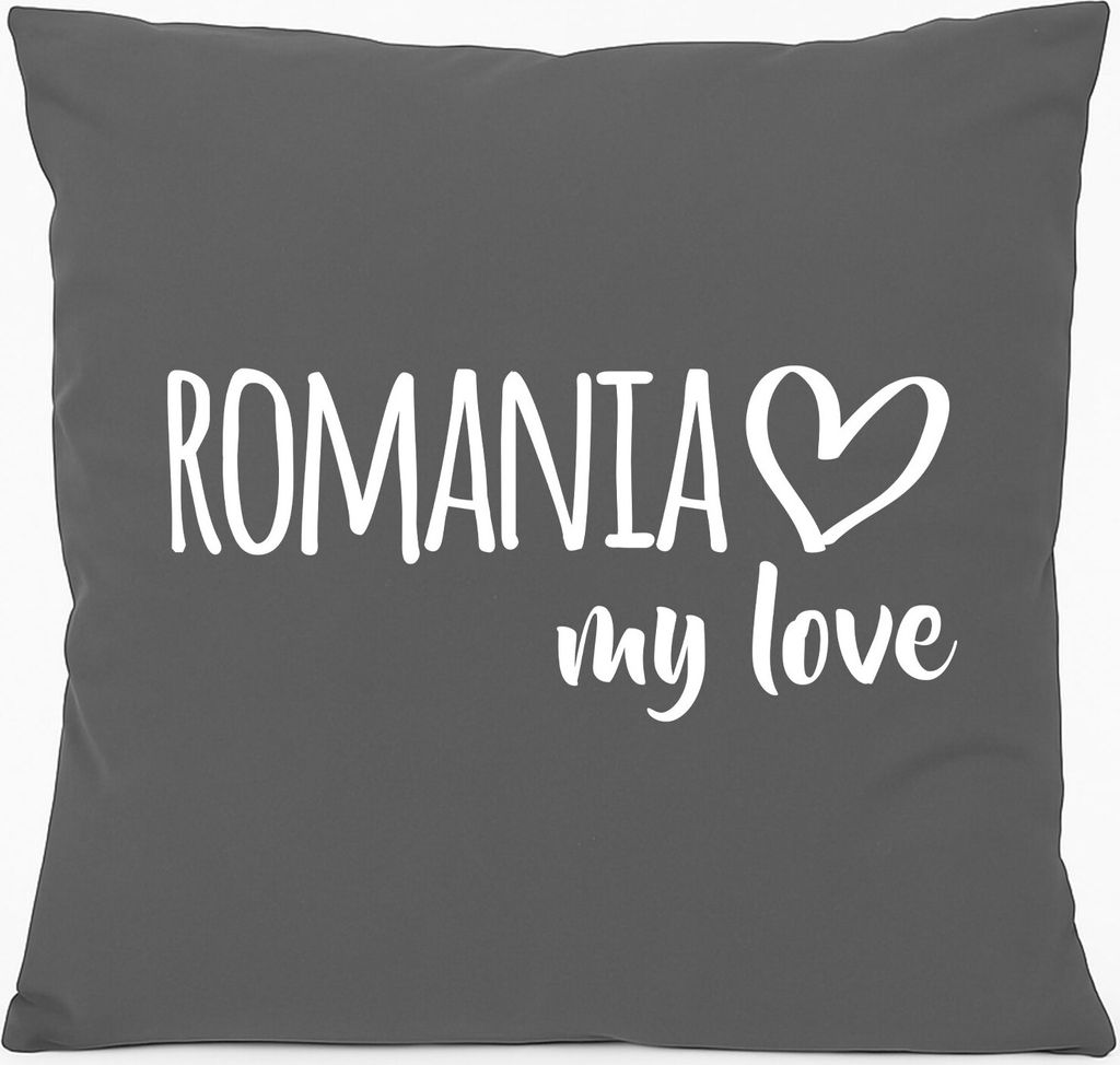 Huuraa Kissen Romania my love 40x40cm mit Füllung Steel Grey Baumwolle Dekokissen Geschenkidee