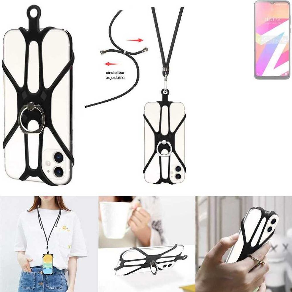 K-S-Trade 3in1 Handykette Handyband Handykordel Halsband Smartphone-Ring Handy-Ring kompatibel mit Lava Z3 Fingerhalterung Handyring Tischständer