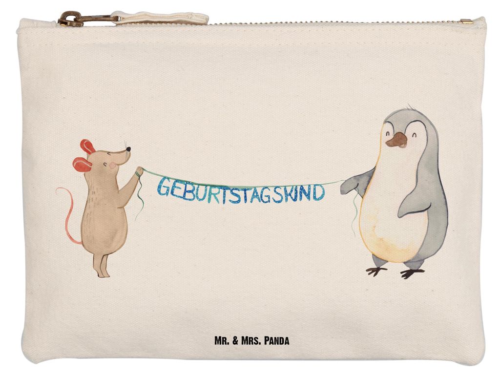 Mr. & Mrs. Panda Federmappe Maus Pinguin Geburtstag Größe M - Weiß - Geschenk, Happy Birthday, Pouch, beauty case, Kulturbeutel, Schlampermäppc...