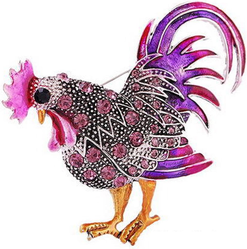 Brosche Pin Großer Hahn Farbiger Strass Vintage Niedlicher Cartoon Revers Brosche Kleidung Dekor-Lila