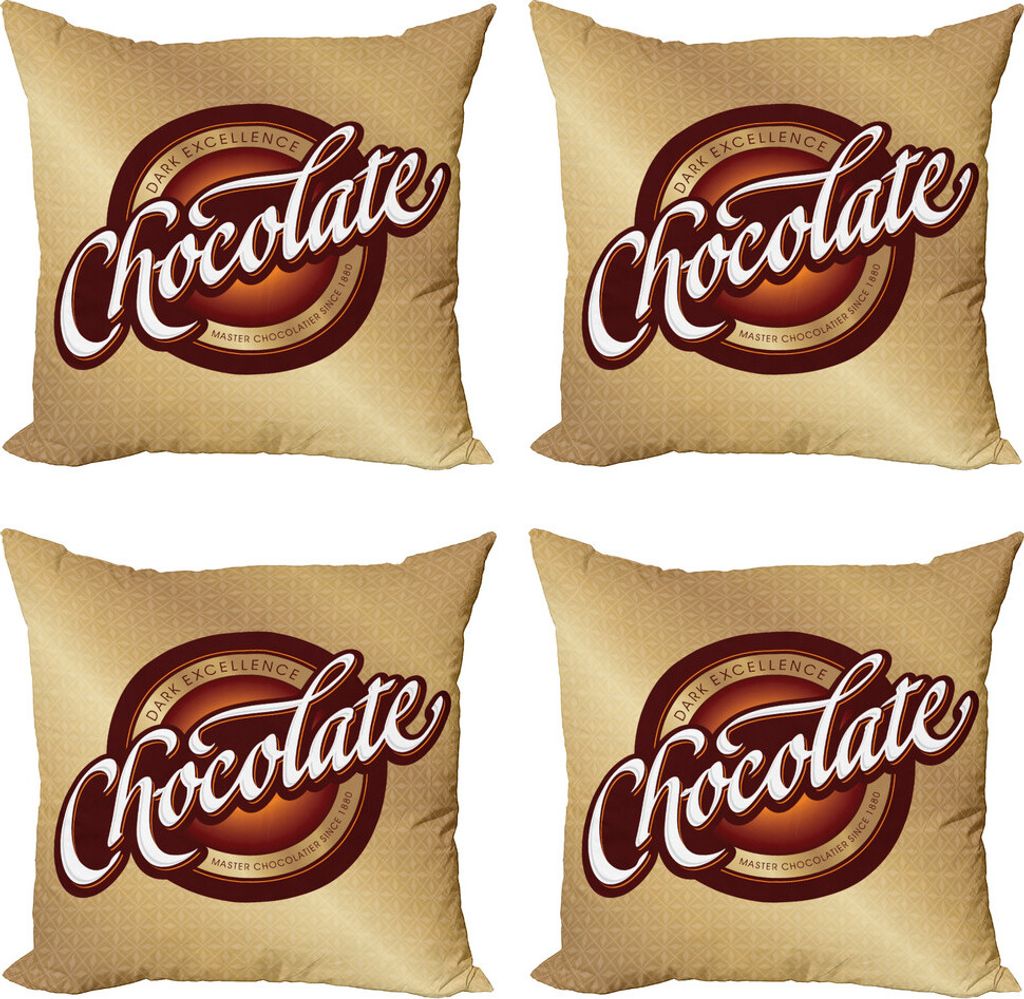 ABAKUHAUS Schokolade Kissenbezug Set (4 Stück), Maître Chocolatier Zeichen, Moderner Doppelseitiger Digitaldruck, 50 cm x 50 cm, Brown Sand Braun