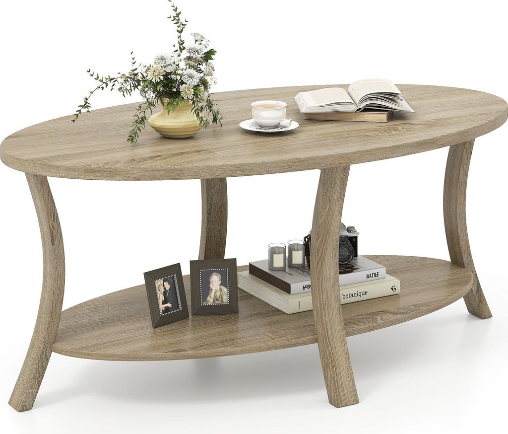 COSTWAY Couchtisch, Wohnzimmertisch mit Ablage, 2-Beistelltisch, Sofatisch, Kaffeetisch für Wohnzimmer, Büro, Empfangsbereich, 111x60,5x47cm, Eiche