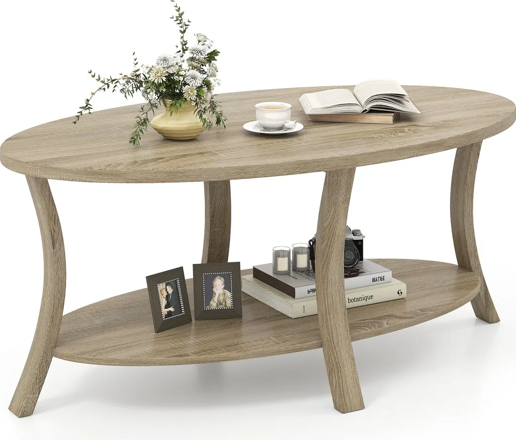 Table de Salon Design avec Rangement et 2 Tables d'Appoint en Chêne