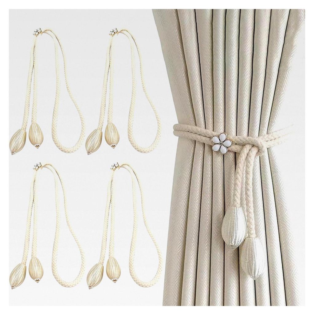 Vorhang Raffhalter 4 Stück - Handgefertigte Baumwollseil Vorhangbänder, Verstellbare Vorhangseil-Befestigung - 50cm Elastisch für 3-8m Gardinen,...