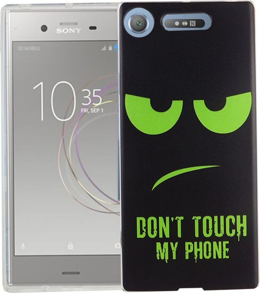 Handy Hülle für Sony Xperia XZ1 Cover Case Schutz Tasche Motiv Slim Silikon TPU Dont Touch My Phone Grün