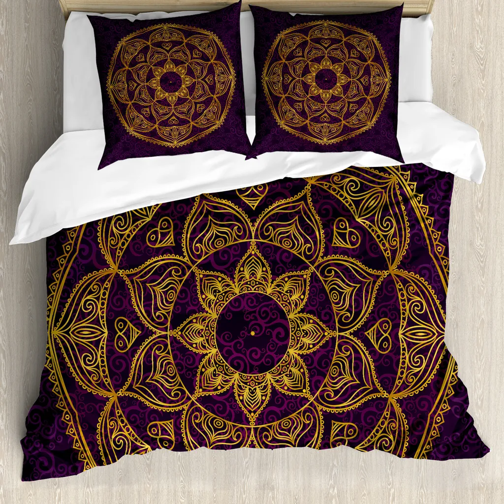 ABAKUHAUS Set copripiumino Mandala per letti matrimoniali, punta arrotondata, antiacaro, adatto a chi soffre di allergie, con federe, multicolore