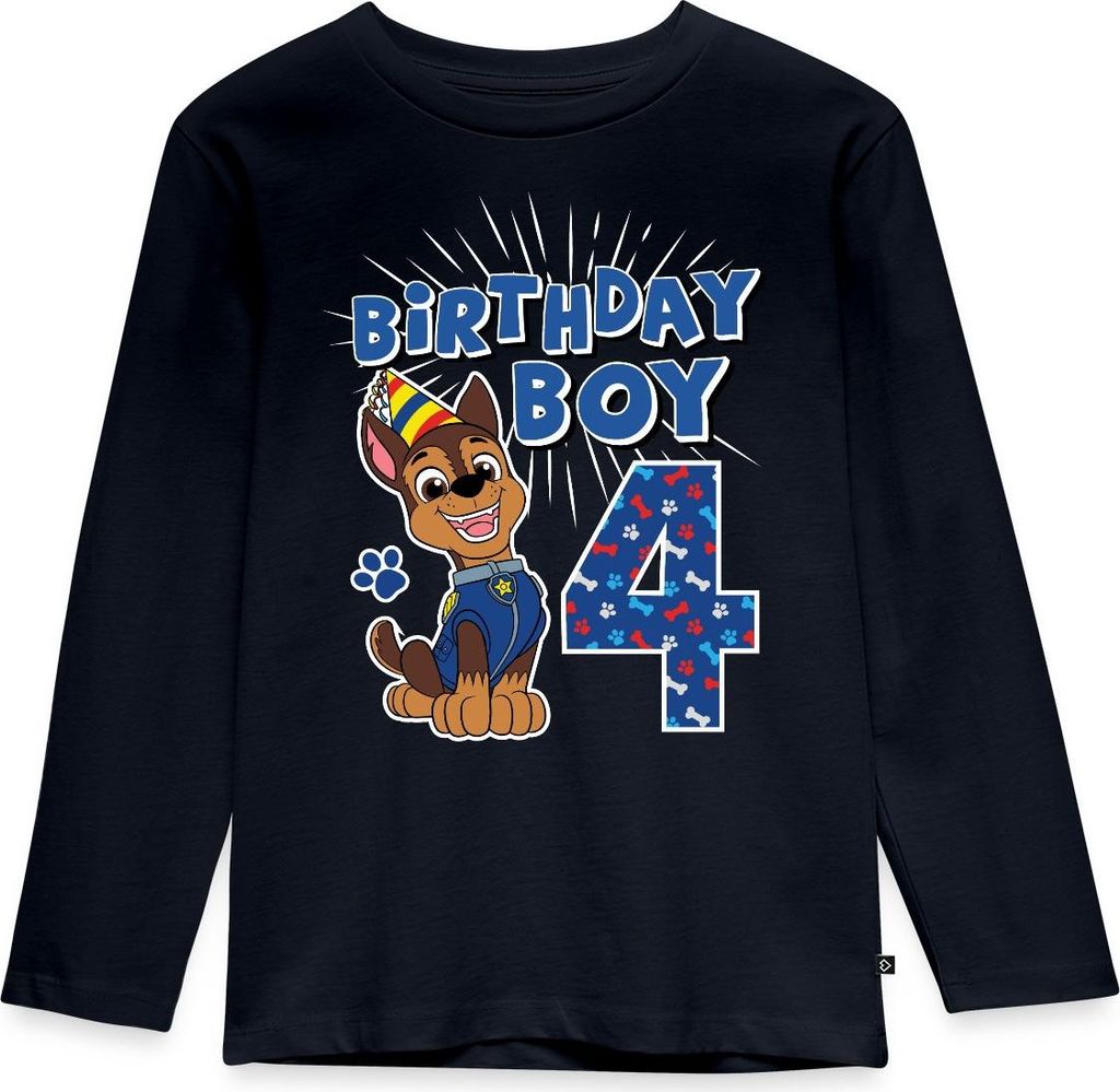 Spreadshirt Paw Patrol 4 Jahre Alt Geschenk 4. Geburtstag Chase Kinder Premium Langarmshirt, 134/140 (8 Jahre), Navy