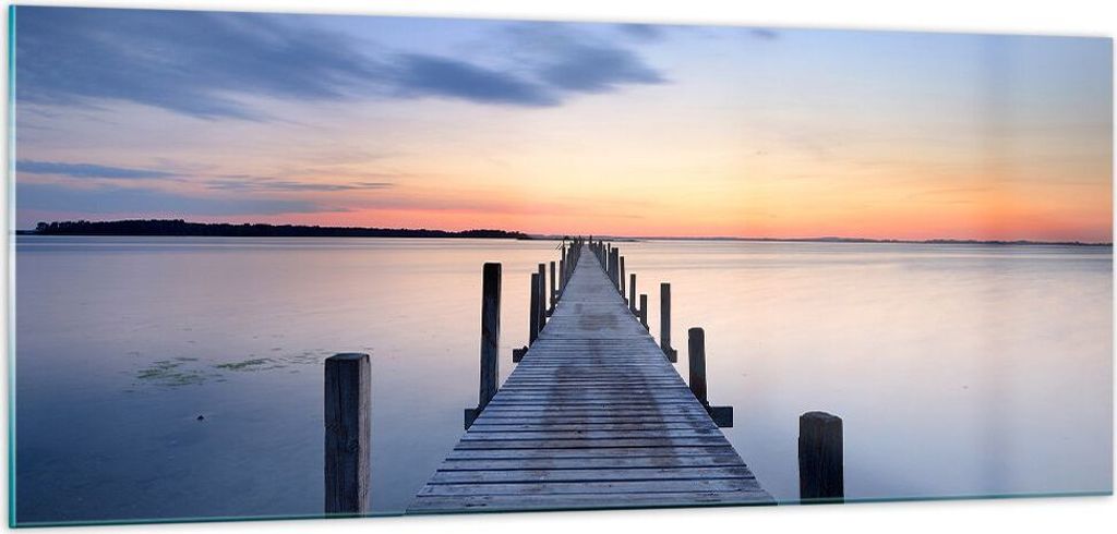 Bilder auf glas - Sonnenuntergang See Wasser Brücke - 100x40cm - Glasbilder - Wandbilder - Kunstdruck - Wanddekoration aus Glas - Glas Bilder - Wa...