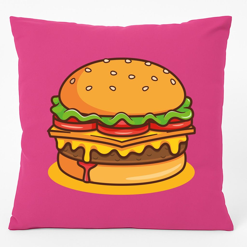 Huuraa Kissen Burger Comic 40x40cm mit Füllung Fuchsia Baumwolle Dekokissen Geschenkidee