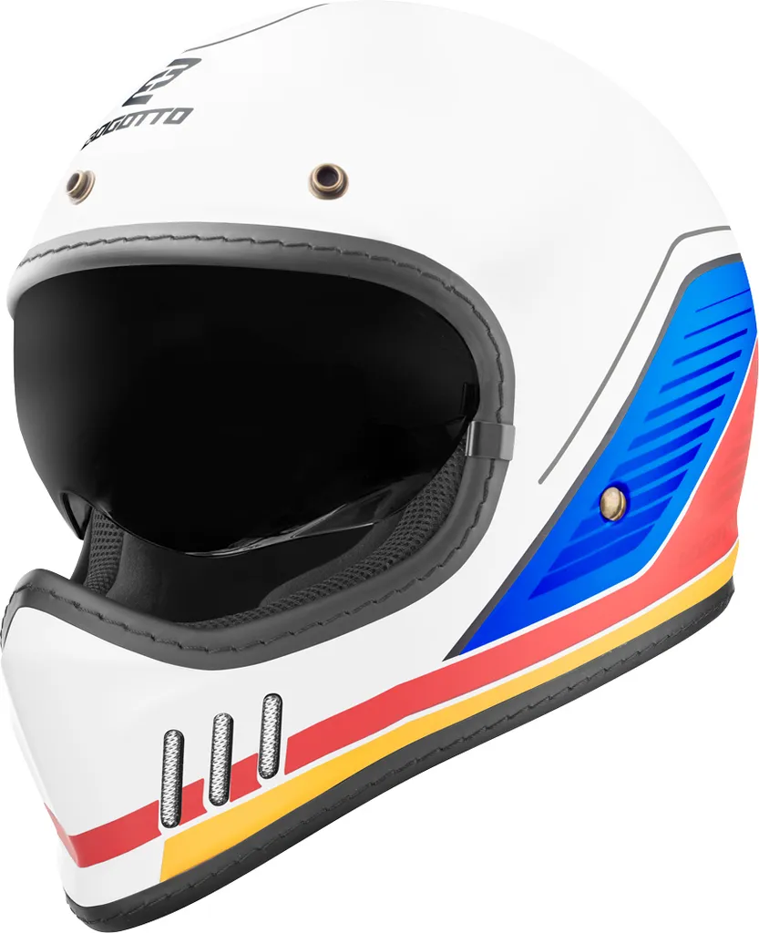 Casco Retrò Bogotto FF980 EX-R M - Bianco Blu Rosso - Look Cafe Racer