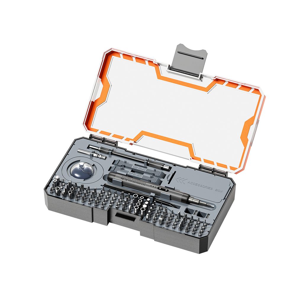 Groß Grau Akku-Schraubendreher-Set, mit 100 Präzisionsbits Elektroschraubendreher-Satz, für Telefon, Laptop, Kamera, Uhr, Computer, RC-Drohne
