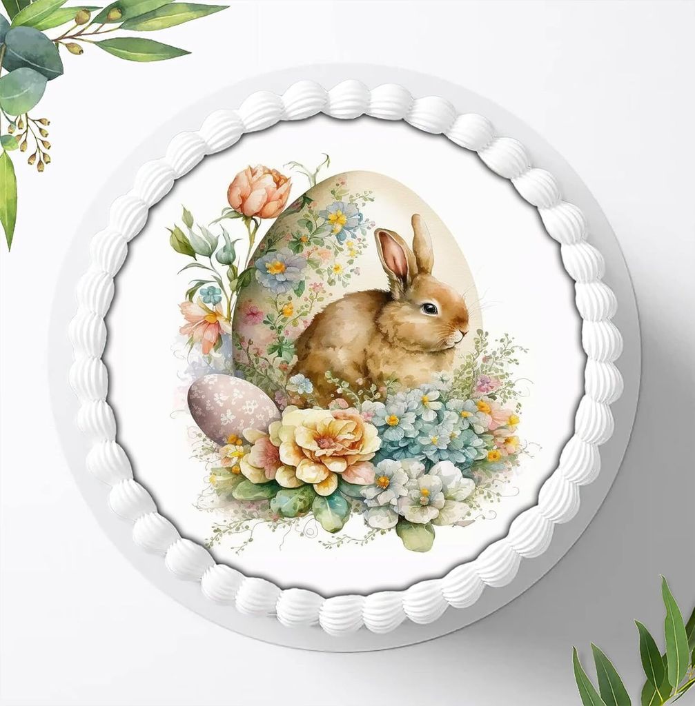Für die Geburtstags Torte ein Tortenaufleger, Zuckerbild mit dem Motiv: Ostern, Essbares Foto für Torten, Fondant, Ø 20cm, 1351z