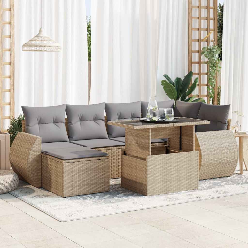 Eleganten-Stil 7-tlg. Sitzgruppe Lounge Gartensofa mit Kissen Beige Poly Rattan - Garten-Sofagarnitur CHY89825243