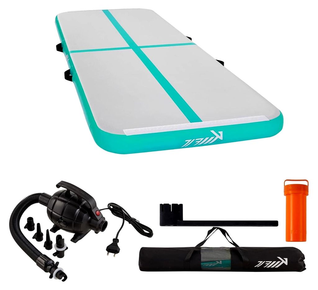 Aufblasbare Turnmatte Airtrack Gymnastikmatte 5M mit Tragetasche, elektrischer Luftpumpe und Flick-Set, UV-beständig