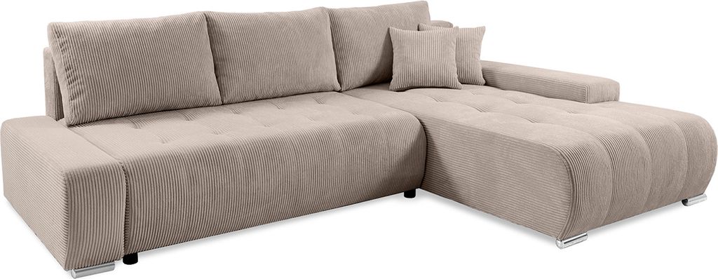 Ecksofa gerade umwandelbar 4-sitzig Truhe Jonas aus Cord Taupe