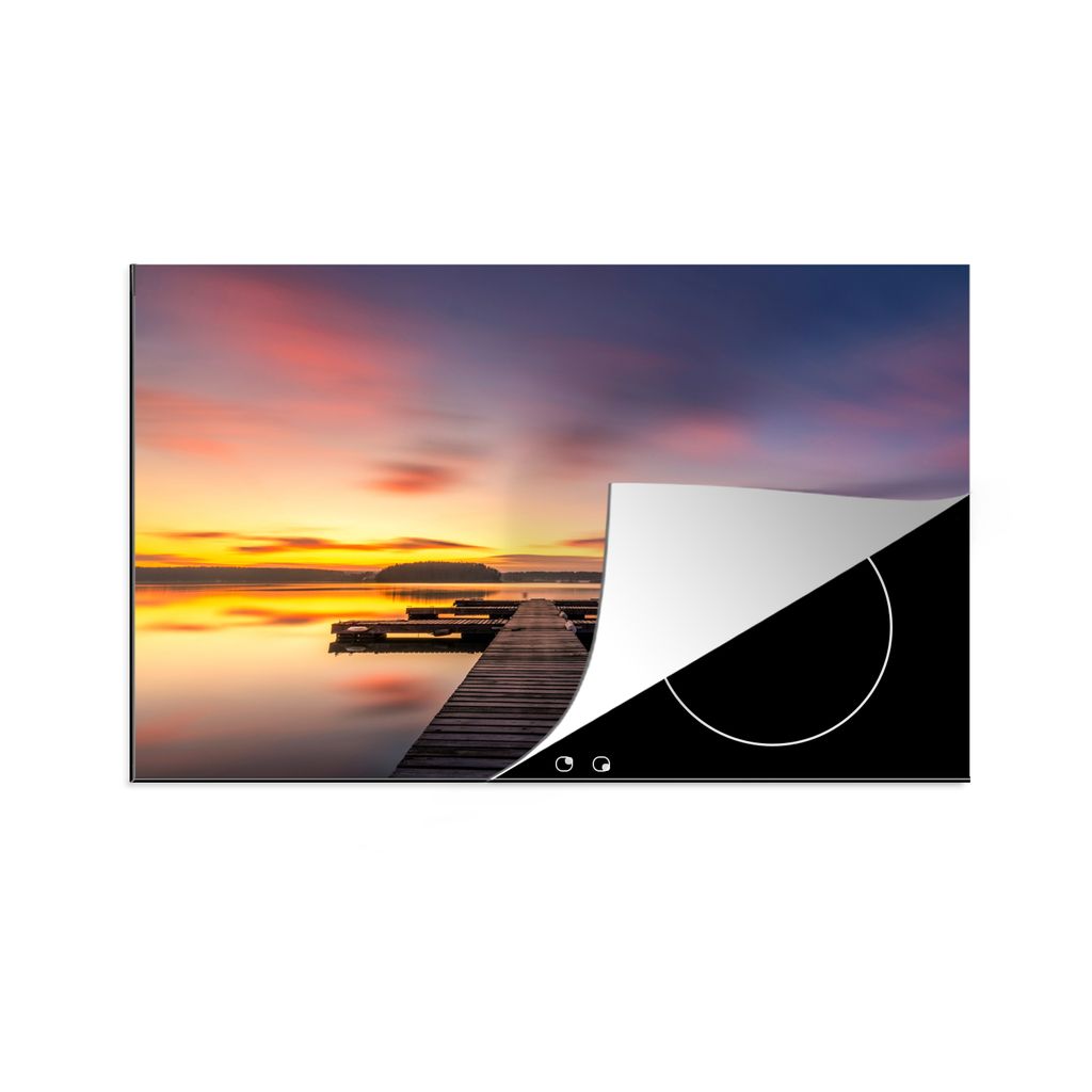KitchenYeah Herdabdeckplatte Steg - Sonnenuntergang - Wasser - Meer - Spiegelung , 81x52cm, Küche Deko, Glaskeramikkochfeld Herdabdeckung, Abdec...