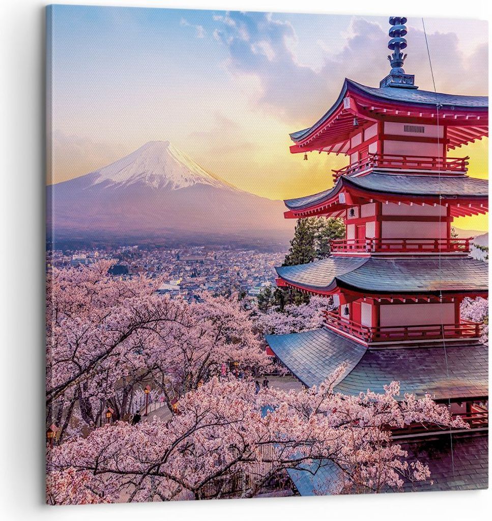 Bild auf Leinwand - Leinwandbild - Einteilig - Fuji Choreito Pagode - 60x60cm - Wand Bild - Wanddeko - Wandbilder - Leinwanddruck - Bilder - Wandde...