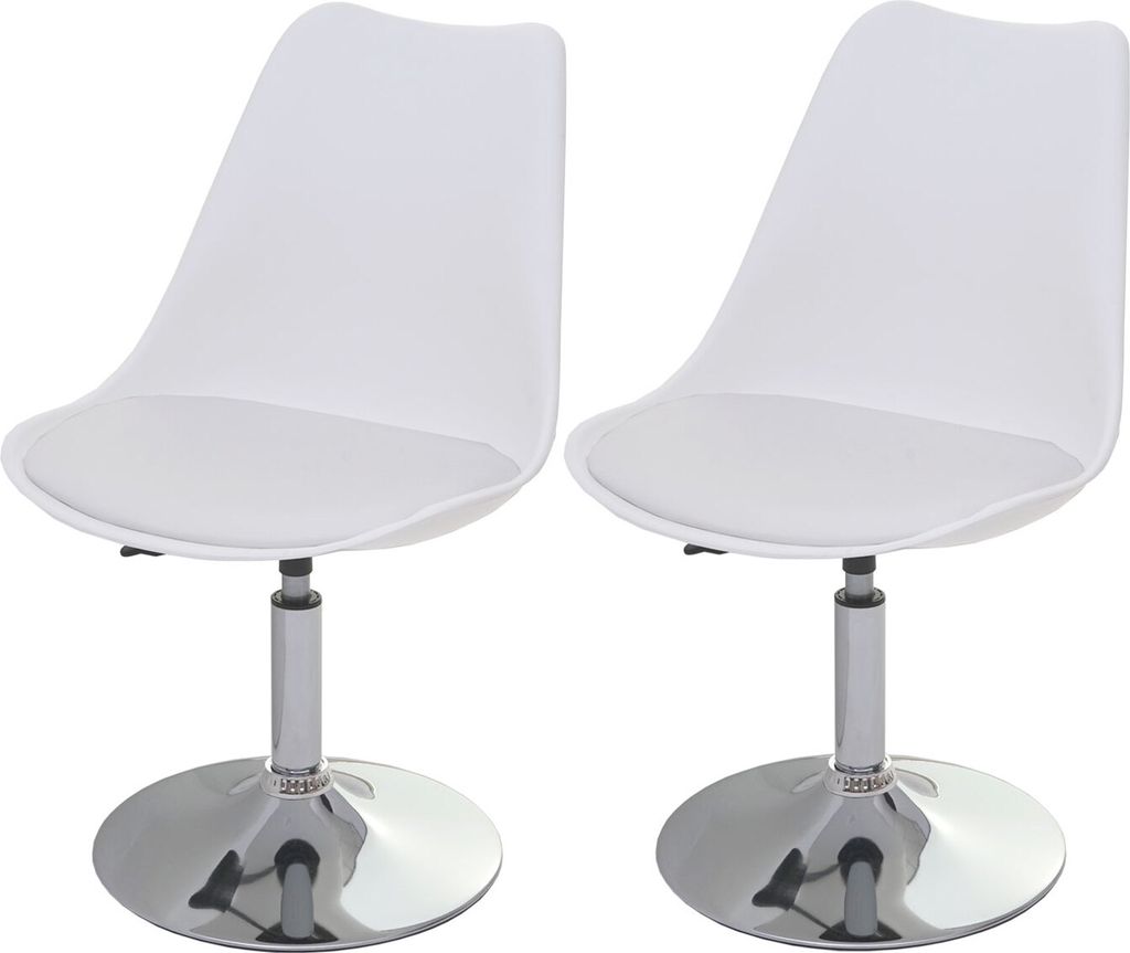 2er-Set Drehstuhl Malmö T501, Stuhl Küchenstuhl, höhenverstellbar, Kunstleder weiß, Chromfuß