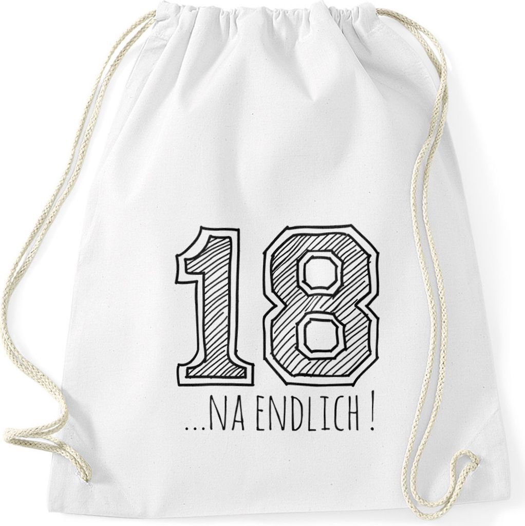 Turnbeutel Geschenk Geburtstag 18... na endlich College Sketch Moonworks weiß unisize