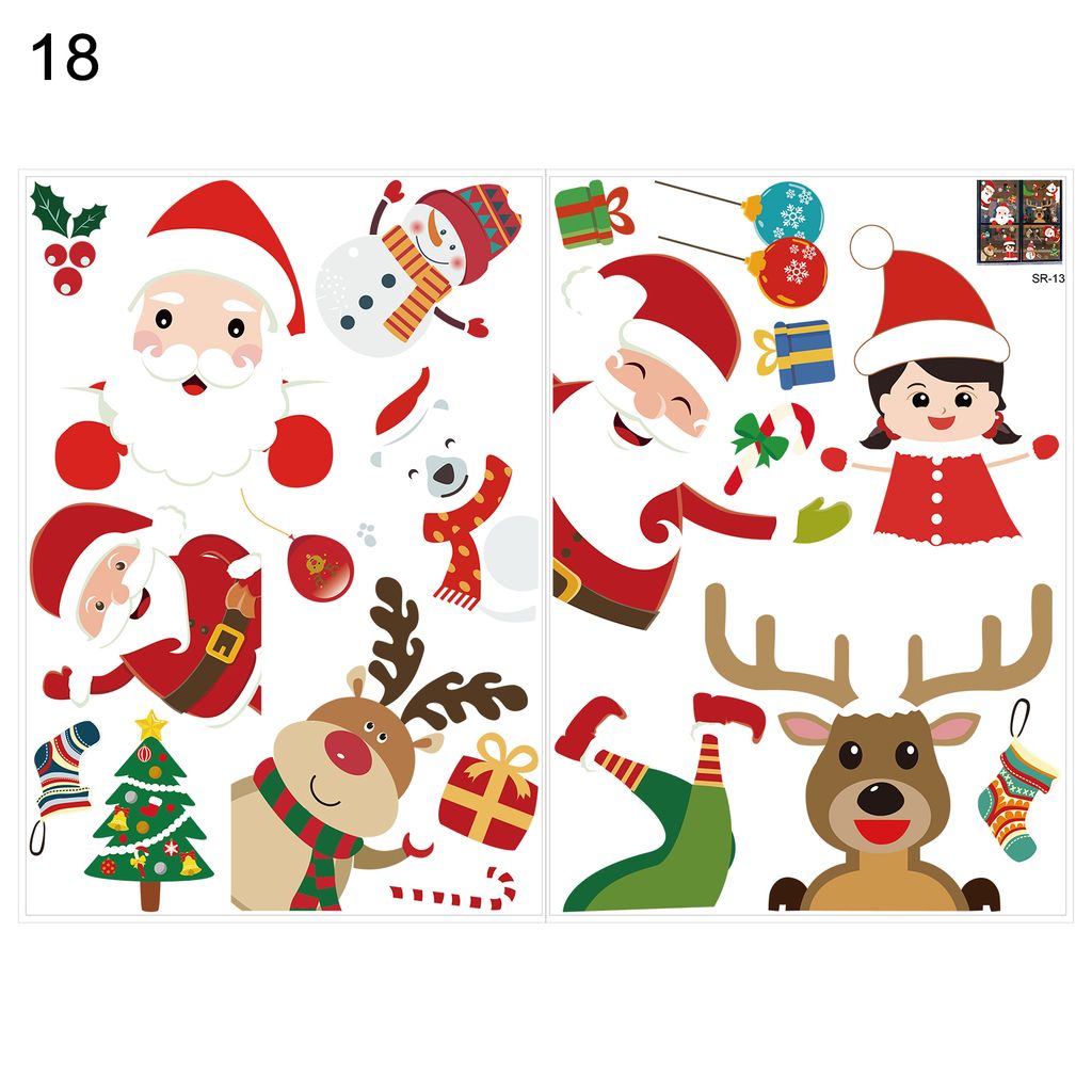 2pcs Weihnachtsfensteraufkleber Wassersicher farbenfrohe Doppelseite Multi-Stil Weihnachtsfeiertagsfenster statische Klinge für Geschäfte-18