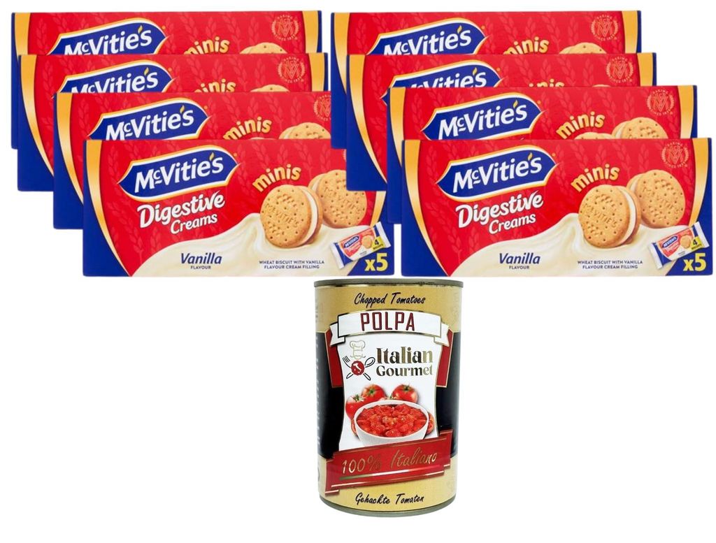 Italian Gourmet-McVitie's Minis Digestive Creams Vanilla, Weizenkekse mit Vanillecreme-Füllung, 8x185g+ Italian Gourmet Polpa 400 g