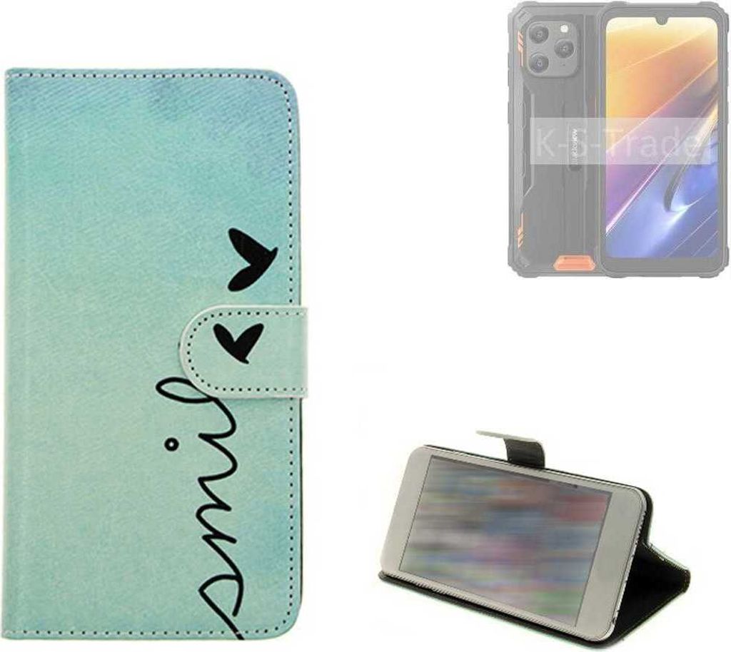 K-S-Trade Schutz Hülle Handy Hülle kompatibel mit Blackview BV5300 Plus Hülle Handyhülle cover bookstyle Etui Handyhülle “smile“ türkis