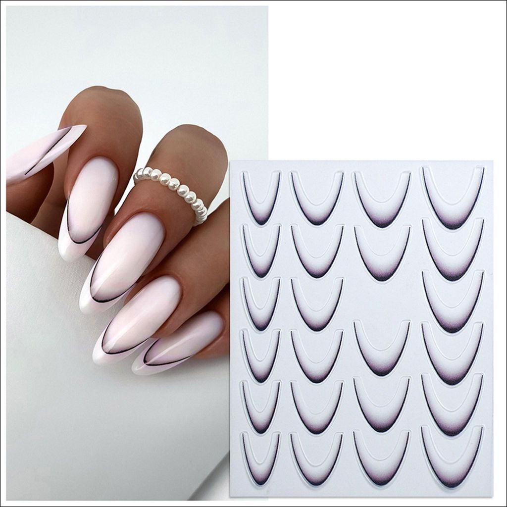 3 Blatt Nagelsticker, Nail-Sticker für Ombre-French-Look - schwarz