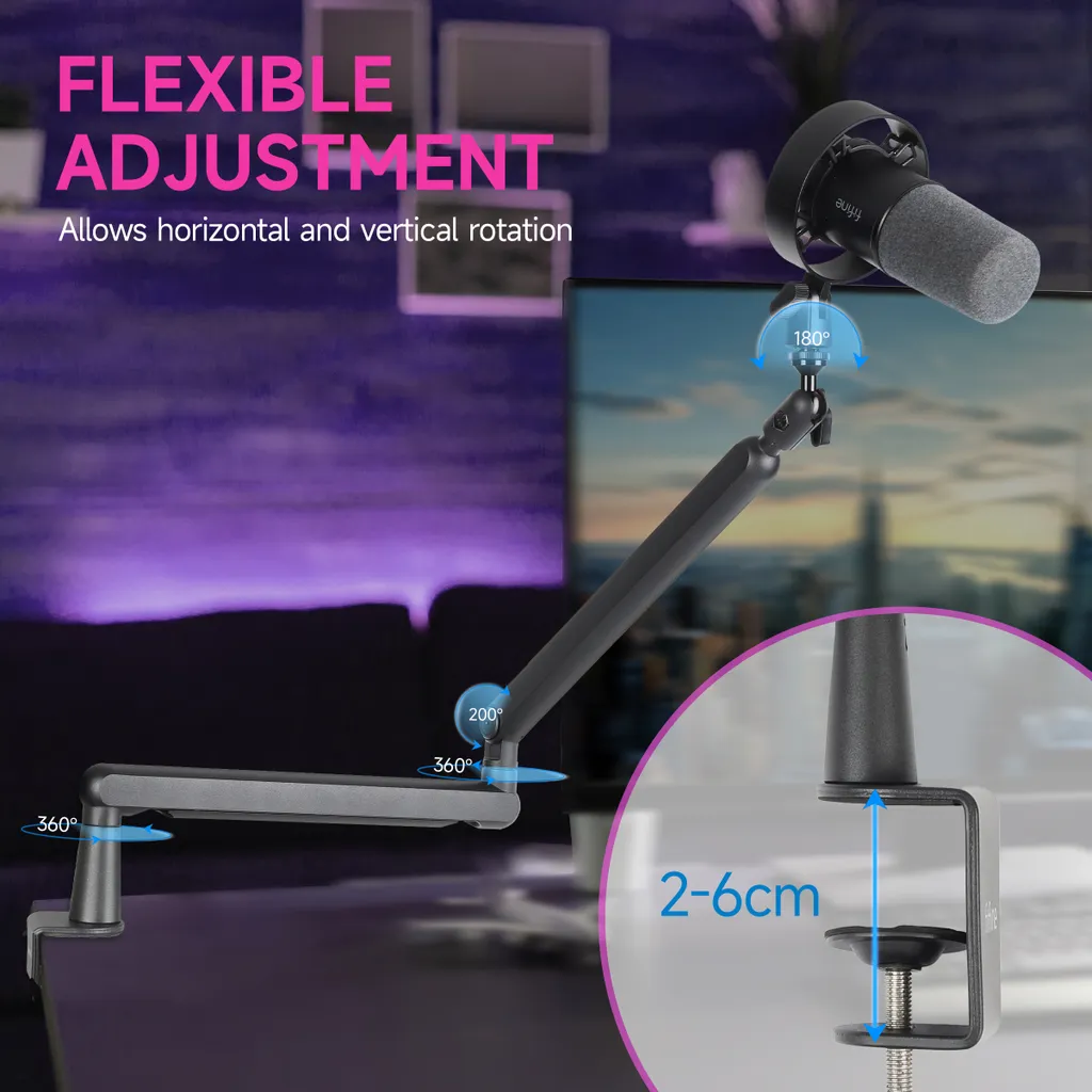 Support Micro Anti-Vibration avec Bras Réglable pour Bureau de Studio